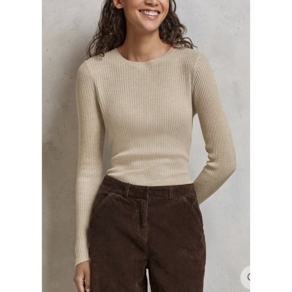 NWT  Poetry Beige Ribbed Long Sleeve Sweater Top Cashmere Silk Size 18